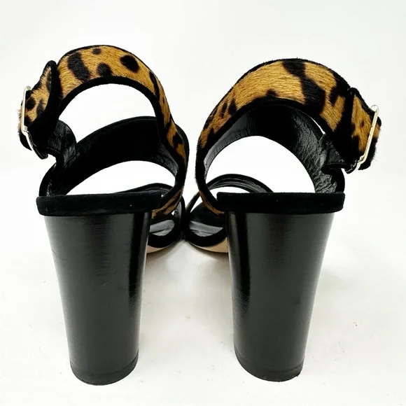 Manolo Blahnik Leopard Calf Hair Block Heel Sandals Size 37 US 7